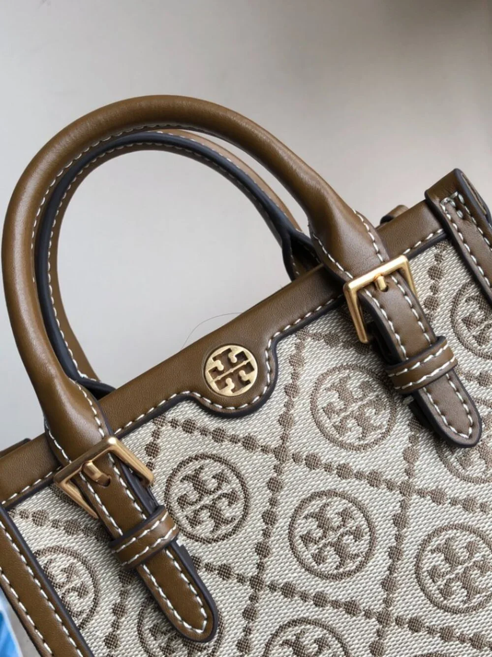 Vintage Monogram Canvas Mini Tote Crossbody Bag Brown Leather Trim Top Handles